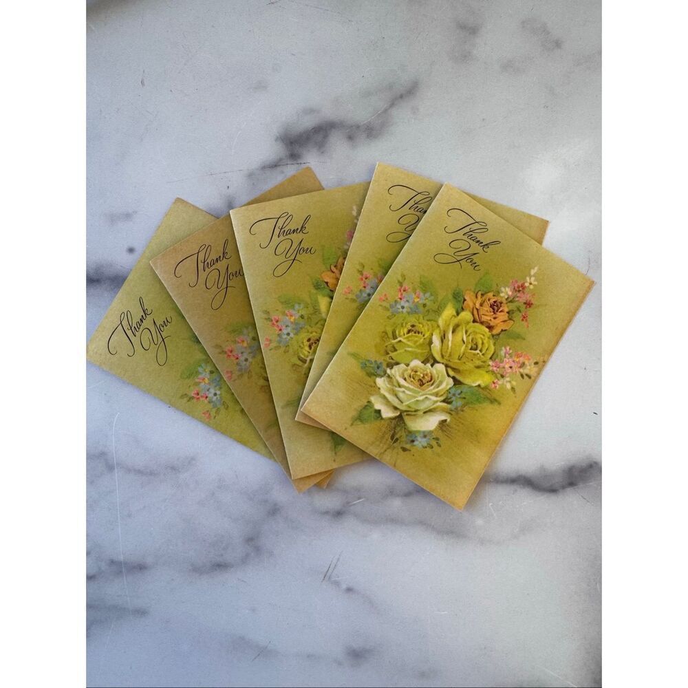 Sangamon vintage Thank you cards floral bouquet retro 60s blank inside set of 5